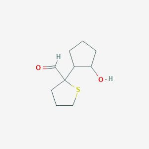 molecular formula C10H16O2S B13294545 2-(2-Hydroxycyclopentyl)thiolane-2-carbaldehyde 