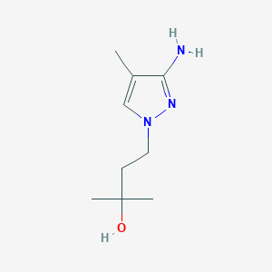 molecular formula C9H17N3O B13294619 4-(3-Amino-4-methyl-1H-pyrazol-1-YL)-2-methylbutan-2-OL 