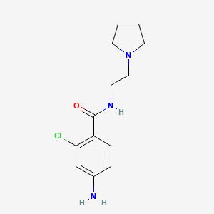 molecular formula C13H18ClN3O B13294714 4-Amino-2-chloro-N-[2-(pyrrolidin-1-YL)ethyl]benzamide 