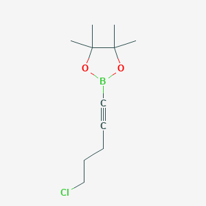 molecular formula C11H18BClO2 B132948 2-(5-Chloropent-1-yn-1-yl)-4,4,5,5-tetramethyl-1,3,2-dioxaborolane CAS No. 159087-42-0