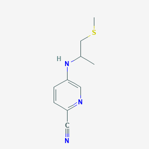 molecular formula C10H13N3S B13294803 5-{[1-(Methylsulfanyl)propan-2-yl]amino}pyridine-2-carbonitrile 