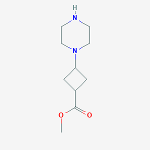 molecular formula C10H18N2O2 B13295315 Methyl 3-(piperazin-1-yl)cyclobutane-1-carboxylate 