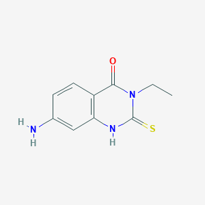 molecular formula C10H11N3OS B13295655 7-Amino-3-ethyl-2-sulfanyl-3,4-dihydroquinazolin-4-one CAS No. 1461705-51-0