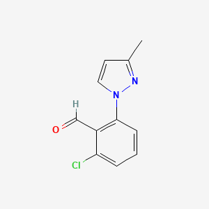 molecular formula C11H9ClN2O B13295722 2-Chloro-6-(3-methyl-1H-pyrazol-1-yl)benzaldehyde 