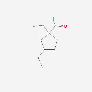 molecular formula C10H18O B13296546 1,3-Diethylcyclopentane-1-carbaldehyde 