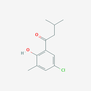 molecular formula C12H15ClO2 B13296610 1-(5-Chloro-2-hydroxy-3-methylphenyl)-3-methylbutan-1-one 