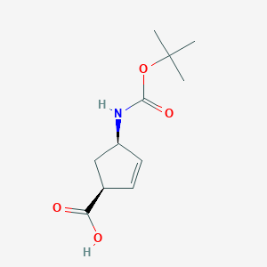 molecular formula C11H17NO4 B132971 (-)-(1S,4R)-N-Boc-4-aminocyclopent-2-enecarboxylic acid CAS No. 151907-79-8