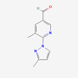 molecular formula C11H11N3O B13297123 5-Methyl-6-(3-methyl-1H-pyrazol-1-YL)pyridine-3-carbaldehyde 