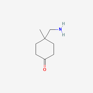 molecular formula C8H15NO B13297137 4-(Aminomethyl)-4-methylcyclohexan-1-one 