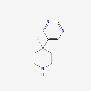 molecular formula C9H12FN3 B13297174 5-(4-Fluoropiperidin-4-yl)pyrimidine 