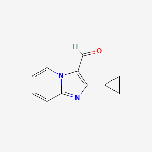 molecular formula C12H12N2O B13297387 2-Cyclopropyl-5-methylimidazo[1,2-A]pyridine-3-carbaldehyde 