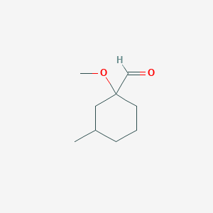 molecular formula C9H16O2 B13297708 1-Methoxy-3-methylcyclohexane-1-carbaldehyde 
