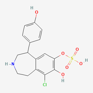 molecular formula C16H16ClNO6S B1329932 [9-chloro-8-hydroxy-5-(4-hydroxyphenyl)-2,3,4,5-tetrahydro-1H-3-benzazepin-7-yl] hydrogen sulfate CAS No. 87549-39-1