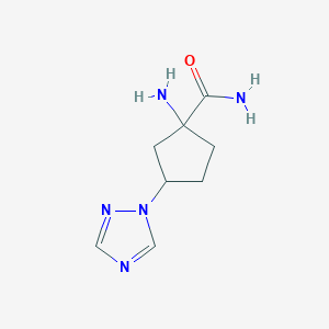 molecular formula C8H13N5O B13299434 1-amino-3-(1H-1,2,4-triazol-1-yl)cyclopentane-1-carboxamide 