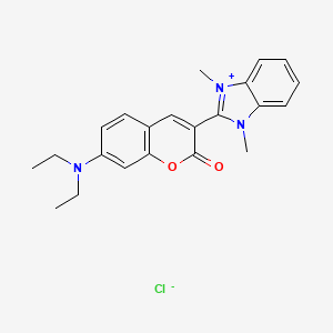 molecular formula C22H24ClN3O2 B1329950 1H-Benzimidazolium, 2-(7-(diethylamino)-2-oxo-2H-1-benzopyran-3-yl)-1,3-dimethyl-, chloride CAS No. 29556-33-0