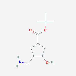 molecular formula C11H21NO3 B13299949 tert-Butyl 3-(aminomethyl)-4-hydroxycyclopentane-1-carboxylate 