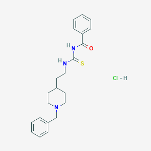 molecular formula C22H28ClN3OS B133015 Benzamide, N-(((2-(1-(phenylmethyl)-4-piperidinyl)ethyl)amino)thioxomethyl)-, monohydrochloride CAS No. 145232-62-8