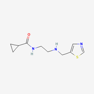 molecular formula C10H15N3OS B13302273 N-{2-[(1,3-thiazol-5-ylmethyl)amino]ethyl}cyclopropanecarboxamide 