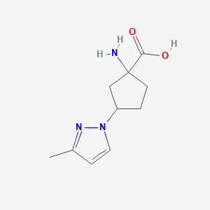 molecular formula C10H15N3O2 B13303514 1-amino-3-(3-methyl-1H-pyrazol-1-yl)cyclopentane-1-carboxylic acid 