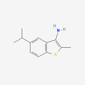 molecular formula C12H15NS B13306277 2-Methyl-5-(propan-2-yl)-1-benzothiophen-3-amine 