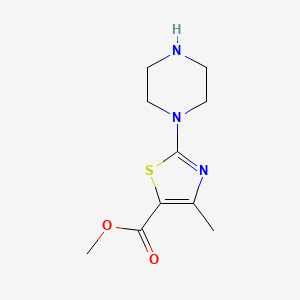 molecular formula C10H15N3O2S B13306503 Methyl 4-methyl-2-(piperazin-1-yl)-1,3-thiazole-5-carboxylate 