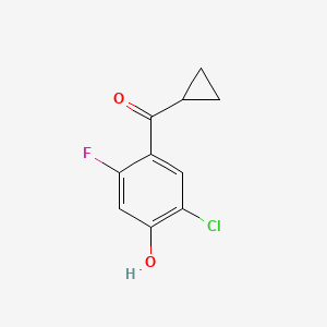 molecular formula C10H8ClFO2 B13306584 2-Chloro-4-cyclopropanecarbonyl-5-fluorophenol 