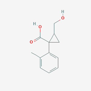 molecular formula C12H14O3 B13306845 2-(Hydroxymethyl)-1-(2-methylphenyl)cyclopropane-1-carboxylic acid 