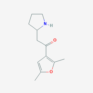 molecular formula C12H17NO2 B13307385 1-(2,5-Dimethylfuran-3-YL)-2-(pyrrolidin-2-YL)ethan-1-one 