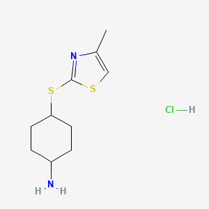 molecular formula C10H17ClN2S2 B13308520 4-[(4-Methyl-1,3-thiazol-2-yl)sulfanyl]cyclohexan-1-amine hydrochloride 