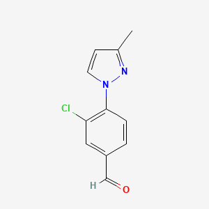molecular formula C11H9ClN2O B13308697 3-Chloro-4-(3-methyl-1H-pyrazol-1-YL)benzaldehyde 