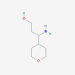 molecular formula C8H17NO2 B13308825 3-Amino-3-(oxan-4-yl)propan-1-ol 