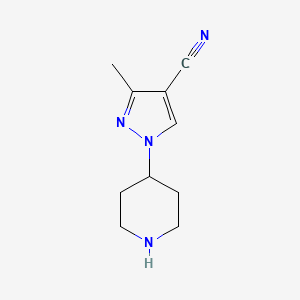 molecular formula C10H14N4 B13309335 3-Methyl-1-(piperidin-4-yl)-1H-pyrazole-4-carbonitrile 