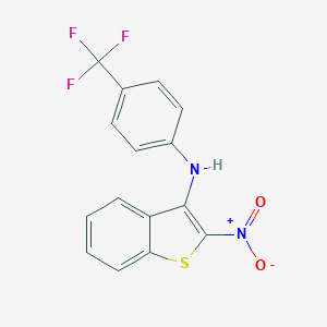 molecular formula C15H9F3N2O2S B133097 Benzo(b)thiophen-3-amine, 2-nitro-N-(4-(trifluoromethyl)phenyl)- CAS No. 149338-12-5