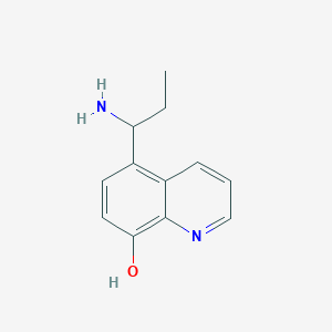 molecular formula C12H14N2O B13316575 5-(1-Aminopropyl)quinolin-8-OL 