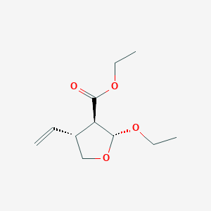 molecular formula C11H18O4 B133195 ethyl (2R,3R,4R)-4-ethenyl-2-ethoxyoxolane-3-carboxylate CAS No. 144874-83-9