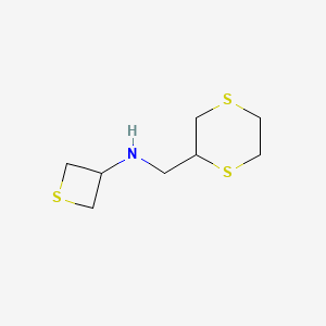 molecular formula C8H15NS3 B13321940 N-((1,4-Dithian-2-yl)methyl)thietan-3-amine 