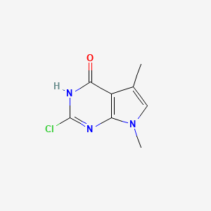molecular formula C8H8ClN3O B13323428 2-Chloro-5,7-dimethyl-3,7-dihydro-4H-pyrrolo[2,3-d]pyrimidin-4-one 
