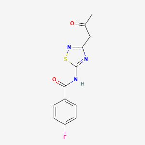 molecular formula C12H10FN3O2S B1332455 4-fluoro-N-[3-(2-oxopropyl)-1,2,4-thiadiazol-5-yl]benzamide CAS No. 690991-52-7