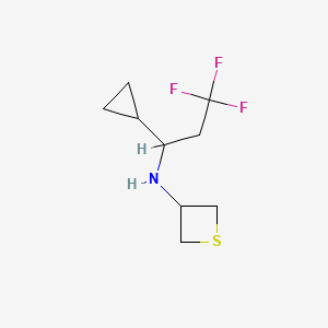 molecular formula C9H14F3NS B13326876 N-(1-Cyclopropyl-3,3,3-trifluoropropyl)thietan-3-amine 