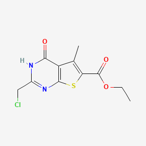 molecular formula C11H11ClN2O3S B1332941 Ethyl 2-(chloromethyl)-5-methyl-4-oxo-3,4-dihydrothieno[2,3-d]pyrimidine-6-carboxylate CAS No. 89567-06-6