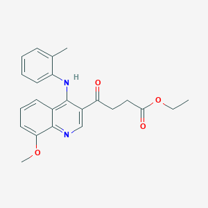 molecular formula C23H24N2O4 B133303 3-(3-(Ethoxycarbonyl)propionyl)-8-methoxy-4-((2-methylphenyl)amino)quinoline CAS No. 150907-43-0