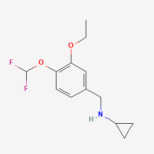 molecular formula C13H17F2NO2 B13330621 N-{[4-(Difluoromethoxy)-3-ethoxyphenyl]methyl}cyclopropanamine 