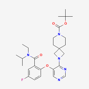 molecular formula C28H38FN5O4 B13330777 tert-Butyl 2-(5-(2-(ethyl(isopropyl)carbamoyl)-4-fluorophenoxy)pyrimidin-4-yl)-2,7-diazaspiro[3.5]nonane-7-carboxylate 