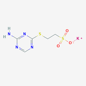 molecular formula C5H7KN4O3S2 B13330858 Potassium 2-((4-amino-1,3,5-triazin-2-yl)thio)ethane-1-sulfonate 