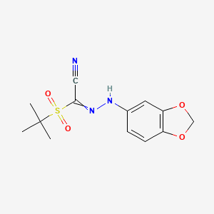 molecular formula C13H15N3O4S B1333098 2-[2-(1,3-Benzodioxol-5-yl)hydrazono]-2-(tert-butylsulfonyl)acetonitrile 