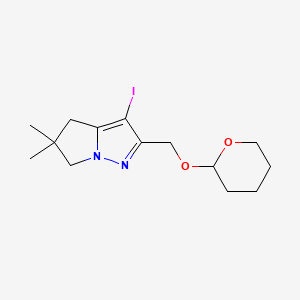 molecular formula C14H21IN2O2 B13331115 3-Iodo-5,5-dimethyl-2-(((tetrahydro-2H-pyran-2-yl)oxy)methyl)-5,6-dihydro-4H-pyrrolo[1,2-b]pyrazole 