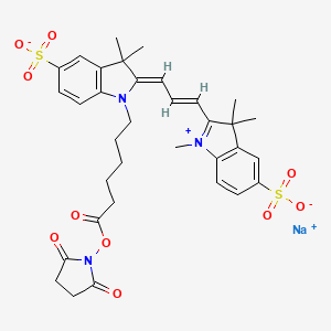 molecular formula C34H38N3NaO10S2 B13331749 Sodium 1-(6-((2,5-dioxopyrrolidin-1-yl)oxy)-6-oxohexyl)-3,3-dimethyl-2-(3-(1,3,3-trimethyl-5-sulfonatoindolin-2-ylidene)prop-1-en-1-yl)-3H-indol-1-ium-5-sulfonate 