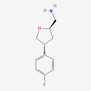 molecular formula C11H14FNO B13332574 ((2R,4R)-4-(4-Fluorophenyl)tetrahydrofuran-2-yl)methanamine 