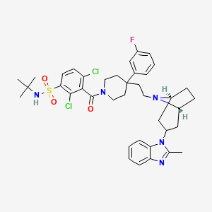 molecular formula C39H46Cl2FN5O3S B13332603 N-(tert-Butyl)-2,4-dichloro-3-(4-(3-fluorophenyl)-4-(2-((1R,3r,5S)-3-(2-methyl-1H-benzo[d]imidazol-1-yl)-8-azabicyclo[3.2.1]octan-8-yl)ethyl)piperidine-1-carbonyl)benzenesulfonamide 