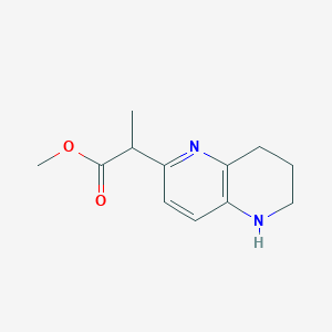molecular formula C12H16N2O2 B13333624 Methyl 2-(5,6,7,8-tetrahydro-1,5-naphthyridin-2-yl)propanoate 